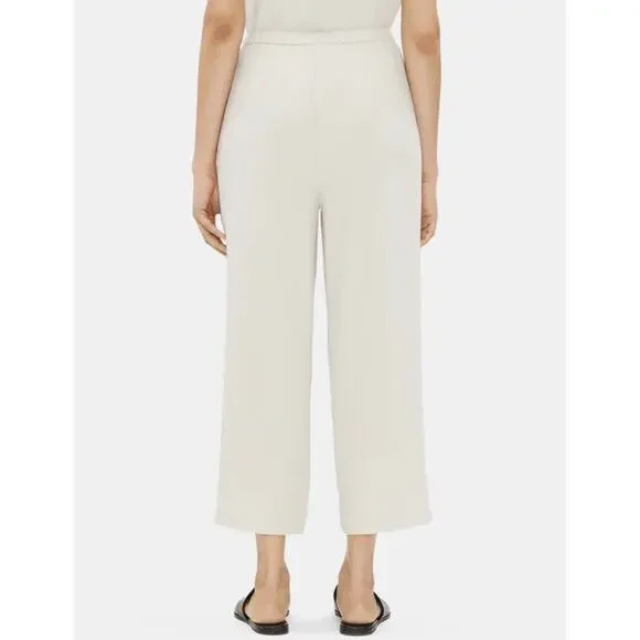 Eileen Fisher Size XL Silk Georgette Crepe Cropped Pants Wide Leg Pull On Bone - Picture 7 of 16